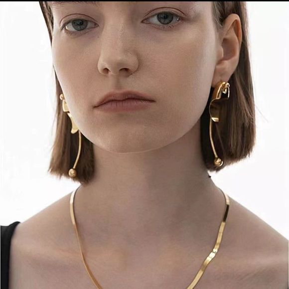 Gold Geometric Fun Artistic Earrings - Picture 3 of 5